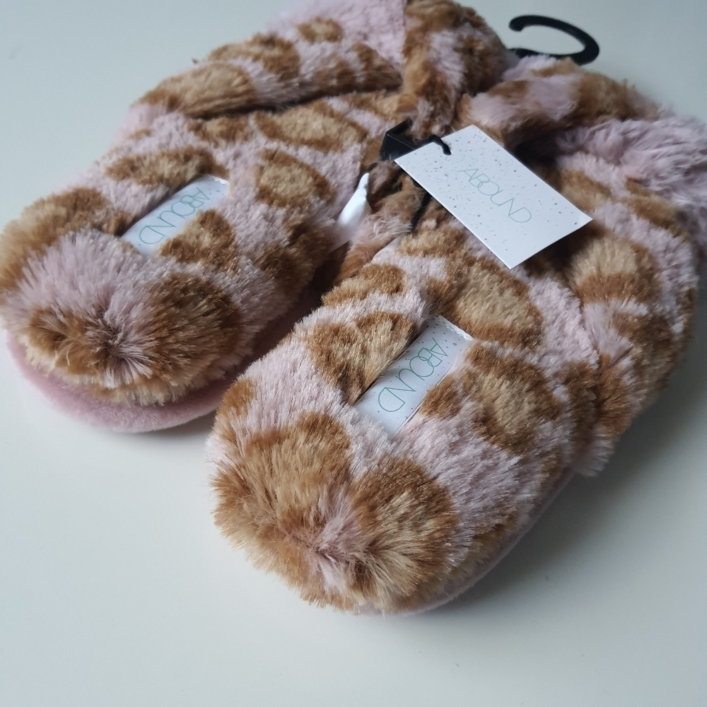 ABOUND Luxe Plush Slippers XL Santana Fab Pink Leopard Crisscross Open Toe - Picture 5 of 9